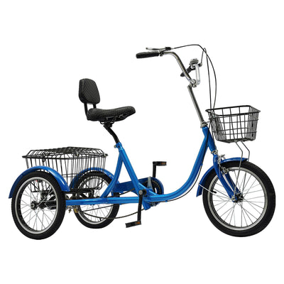 Dreirad für Erwachsene, 16 Zoll 3 Räder Fahrrad, Kohlenstoffstahl Erwachsenendreirad, Cruise Bikes mit Rücklicht & Klingel, Trike Bike für Männer und Frauen von 140-170cm, Max.150kg (Blau)