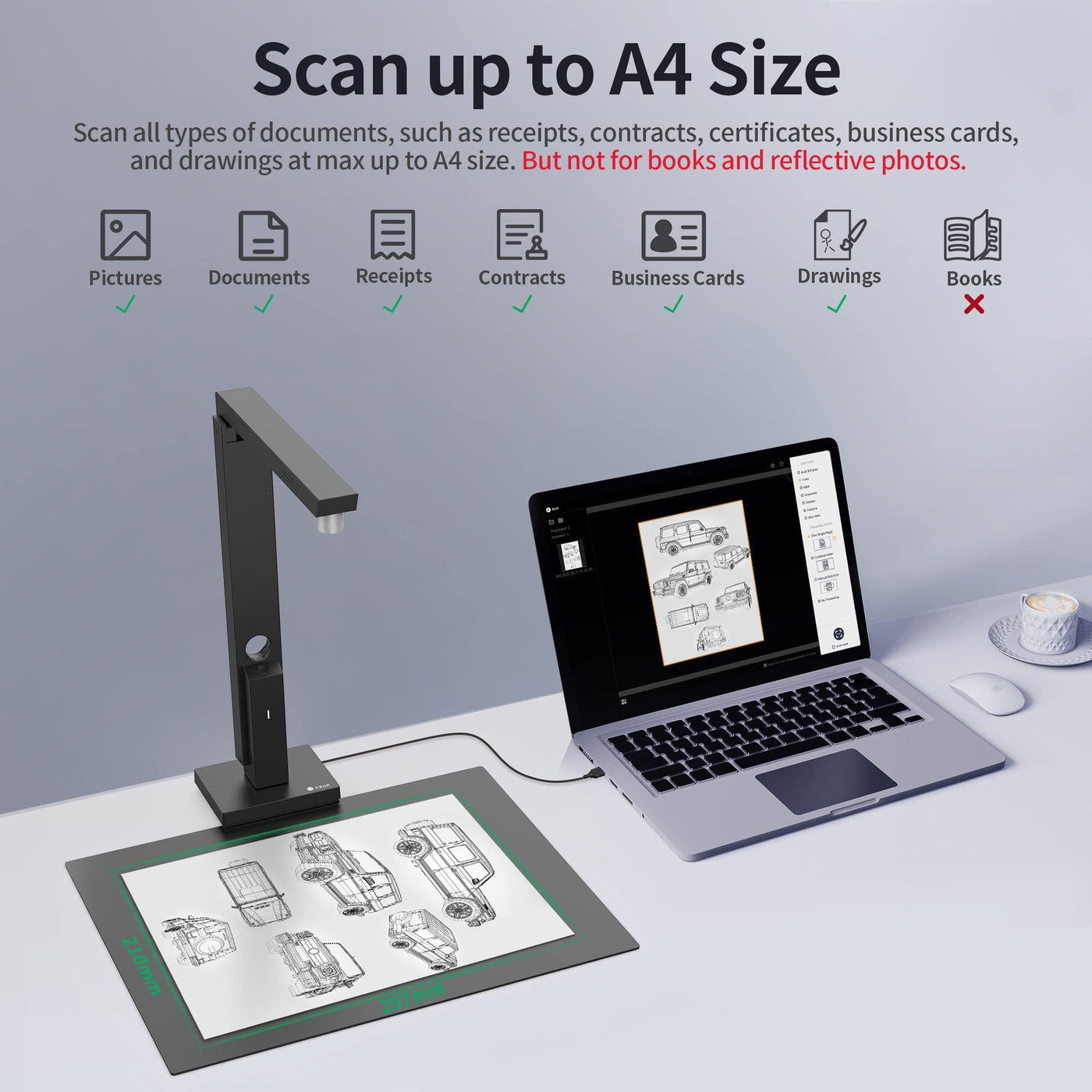 CZUR 12MP USB-Dokumentenkamera und Visualizer, A4 Dokumentenscanner tragbarer Scanner, für Lehr- und Klassenzimmer, Home-Office, kompatibel mit Windows, macOS (Lens 1200) (Mattschwarz)