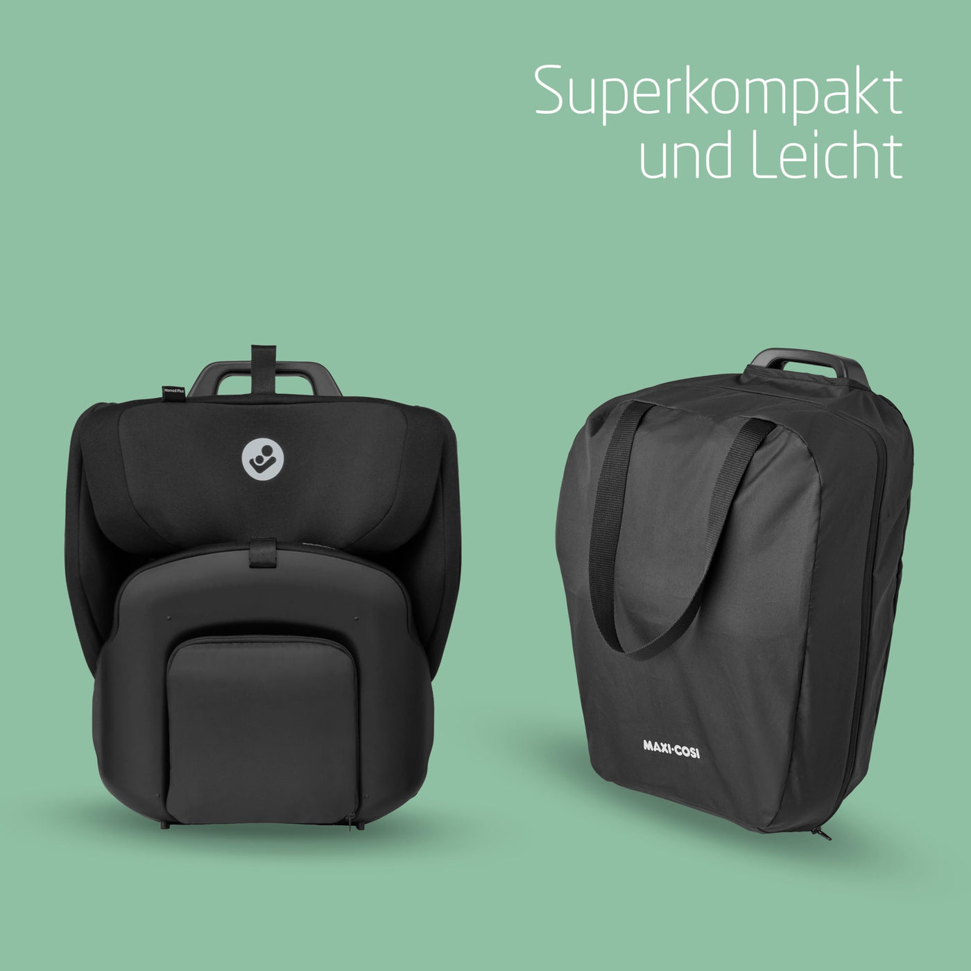 Maxi-Cosi Nomad Plus, Klappbarer Kindersitz, 15 Monate - 4 Jahre, 67 - 105 cm, tragbarer Reiseautositz, superkompakt & leicht, Seitenaufprallschutz, passt in jedes Auto, Reisetasche, Authentic Black