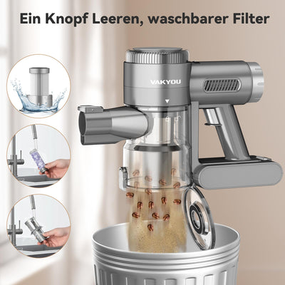 VAKYOU PRO Akku Staubsauger 350W 30KPA Stabstaubsauger mit automatischer Stauberkennung großes bis zu 15-35 Minuten 3-in-1 Handstaubsauger Akkusauger