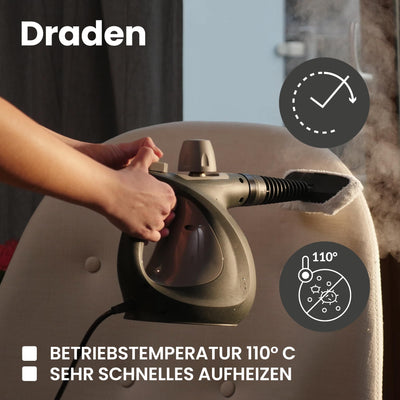 ZEEGMA Draden Dampfreiniger, Handdampfreiniger, Hochdruckreiniger Dampfsauger mit 350ml, Tank Umfangreiches Set - 9 verschiedene Aufsätze, schnelle Aufheizzeit, Kindersicherung