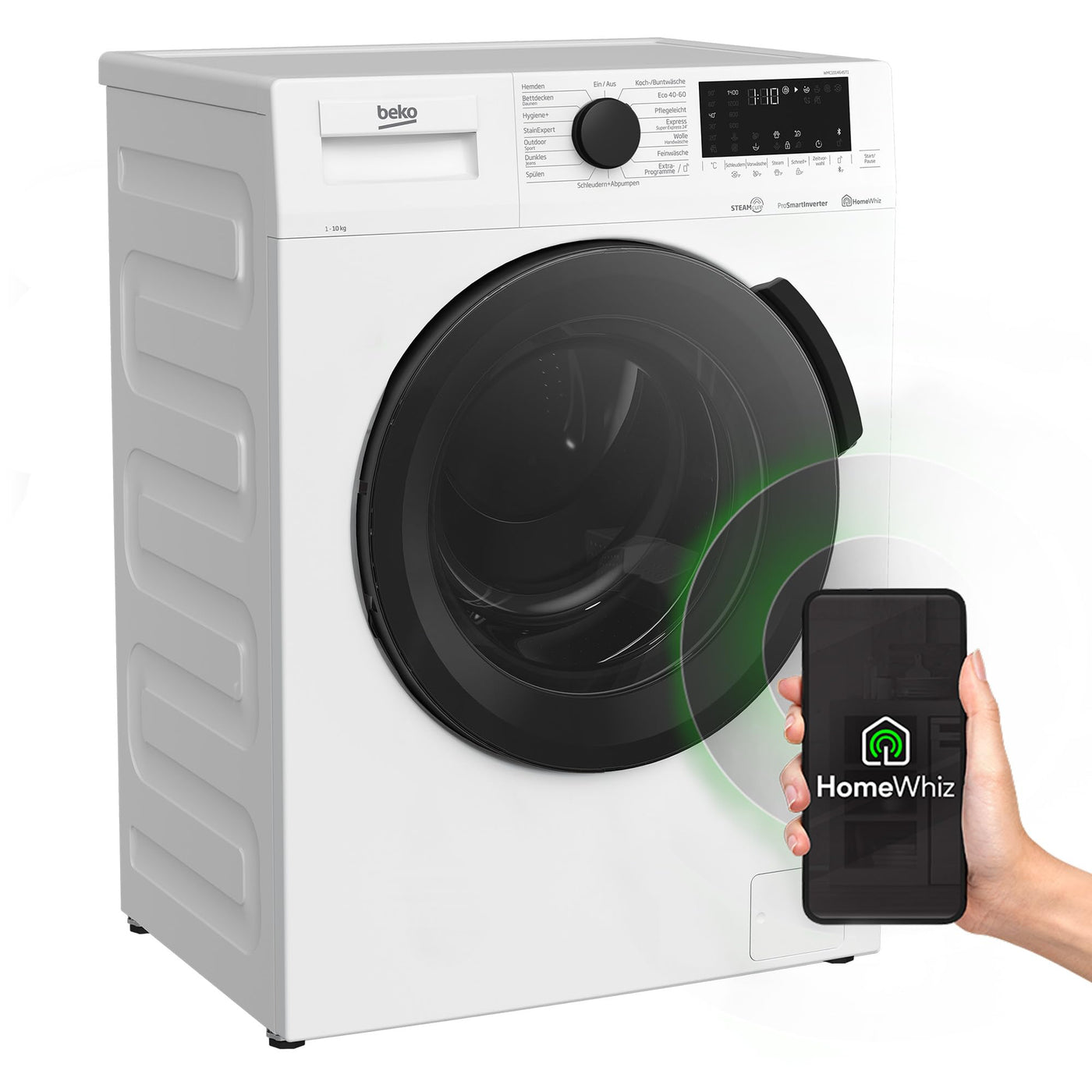 Beko WMC101464ST1 Waschvollautomat, Waschmaschine, 10kg, 1400 U/min, SteamCure Dampffunktion, allergikergeeignet, Express-Funktion, StainExpert, ProSmart Inverter Motor, Bluetooth, Weiß