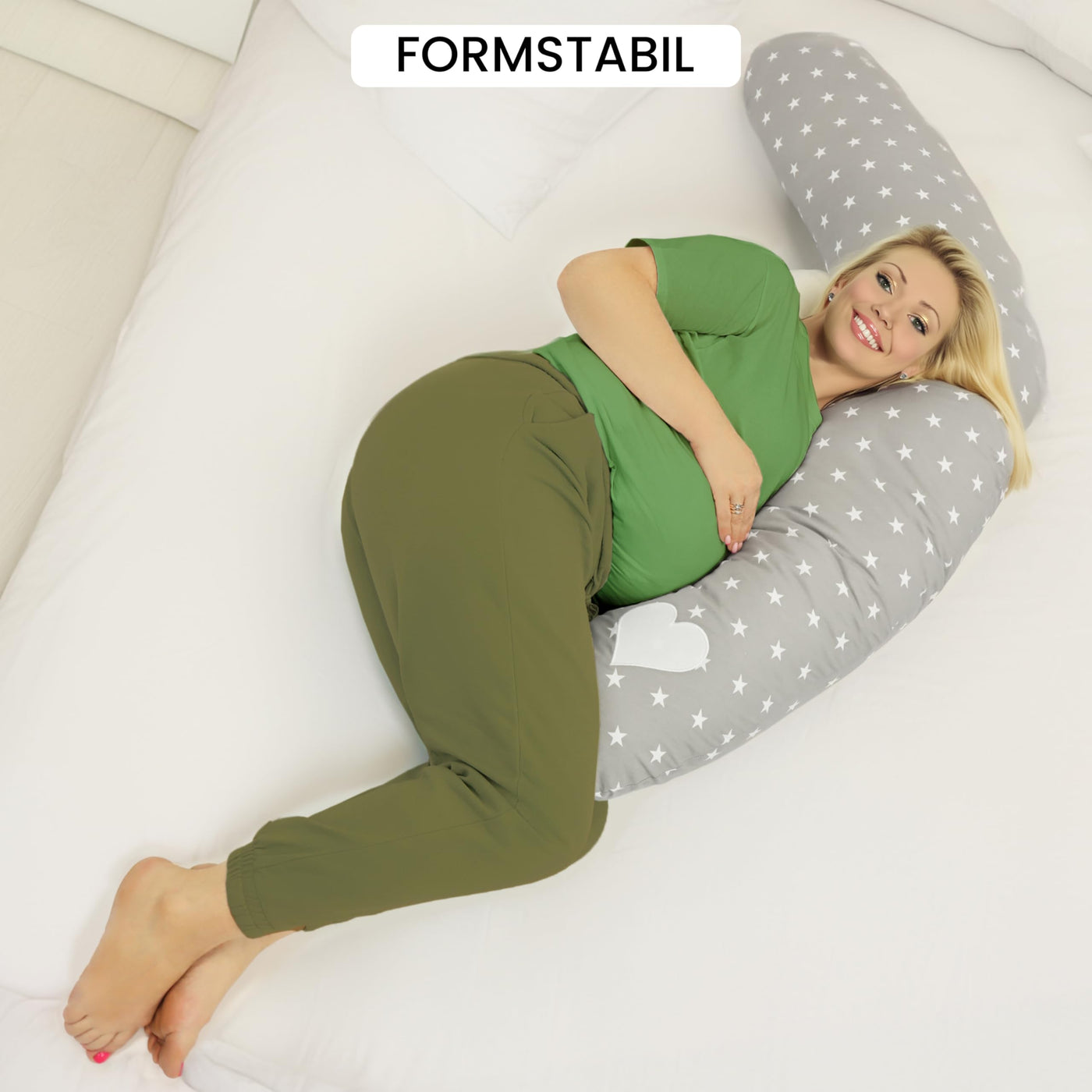 Amilian Stillkissen XXL - Schwangerschaftskissen & Seitenschläferkissen Baby - Pregnancy Pillow und Body Pillow - Grau mit Sternen - Kissen Schwangerschaft