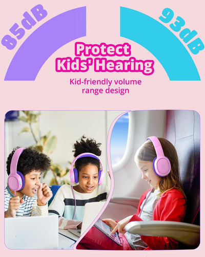 Tronsmart KH01 Kopfhörer Mit Kabel Kinder, Faltbarer Kopfhörer Kinder, 85/93 dBA Lautstärkebegrenzung, Stereo Sound, Kopfhörer Kinder Mit Kabel, Einstellbar, für Zum Lernen Und Zur Unterhaltung, Rosa