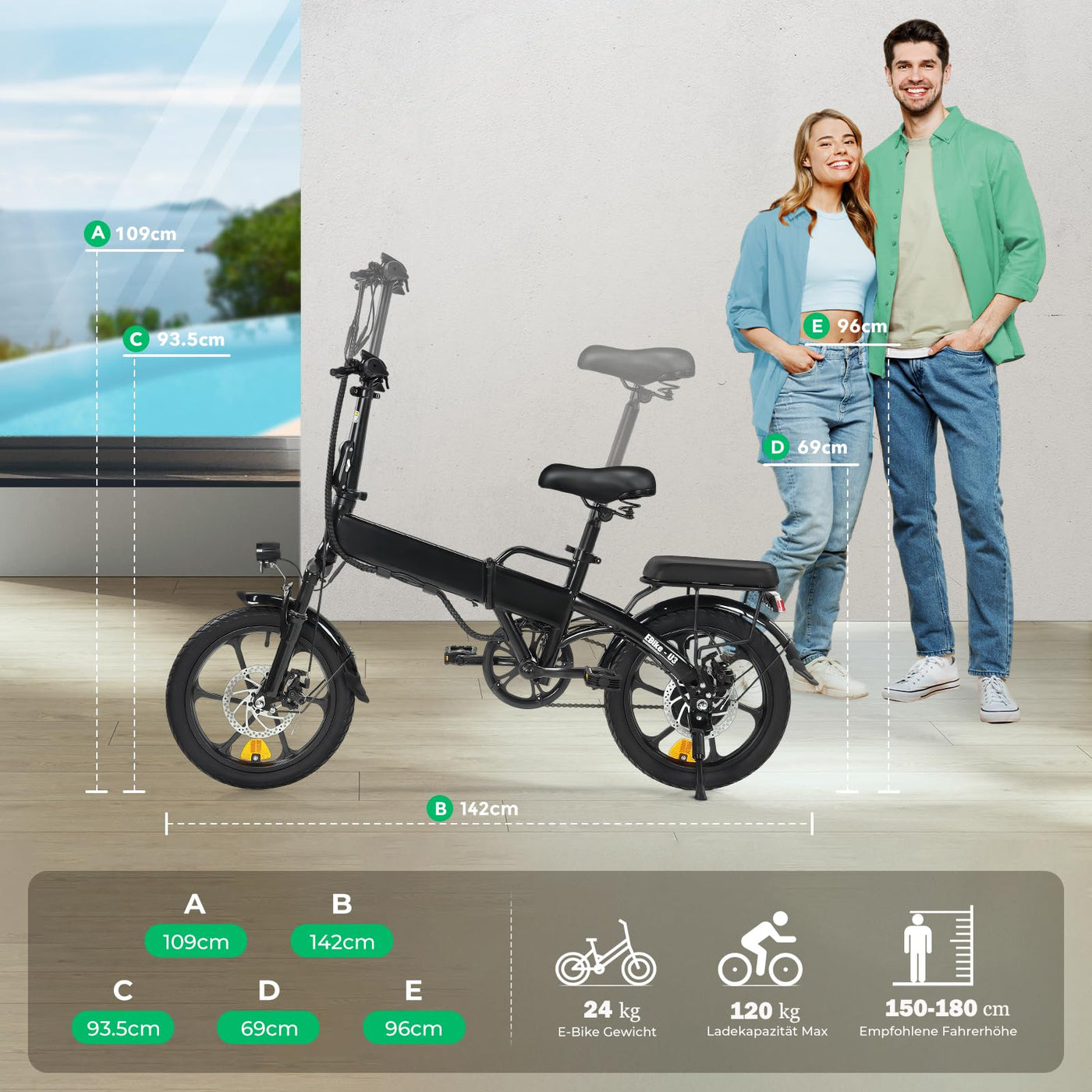 Finbike E-Bike Klappbar,16 Zoll Elektrofahrrad 7.8Ah Akku Diebstahlschutz,E-Faltrad mit 2.6H Schnellladung,250W Motor,3 Fahrmodi,Sitzhöhe Verstellbar,Reichweite Max 55Km,Falt-Pedelec für Herren Damen