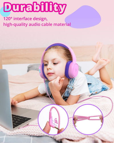 Tronsmart KH01 Kopfhörer Mit Kabel Kinder, Faltbarer Kopfhörer Kinder, 85/93 dBA Lautstärkebegrenzung, Stereo Sound, Kopfhörer Kinder Mit Kabel, Einstellbar, für Zum Lernen Und Zur Unterhaltung, Rosa