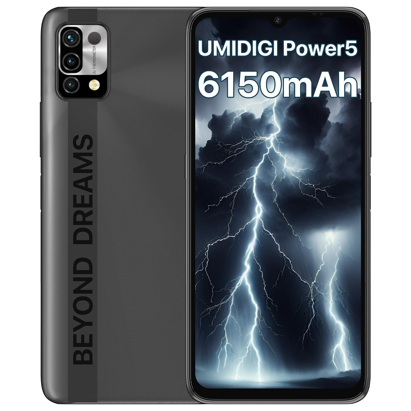 UMIDIGI Power 5 Smartphone Ohne Vertrag,4GB+128GB Handy Günstig,6150mAh Akku,Android 11 Handy ohne vertrag,6,53" HD+ Display,Octa Core,16MP+8MP,3-Kartenfächer,Dual SIM 4G Handys/OTG (Schwarz)