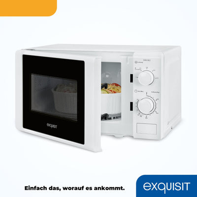 Exquisit Mikrowelle MW 802 | 700 W Leistung | 20 L Garraum | Microwellengerät platzsparend | Lackierter Innenraum | Timer | weiss