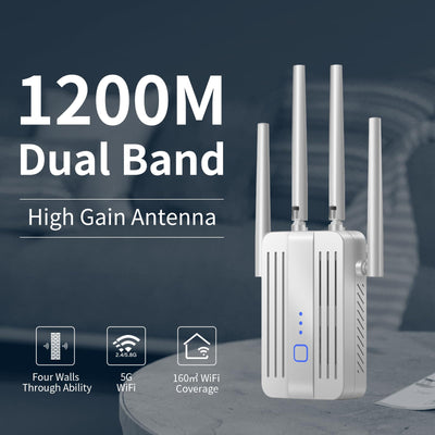 WLAN Verstärker 1200Mbit/s WLAN Repeater,Dualband 5GHz & 2.4GHz WiFi Repeater mit WPS | 1200 Mbit/s | Mit LAN/WAN Port| Einfache Einrichtung | Kompatibel Allen WLAN Geräten