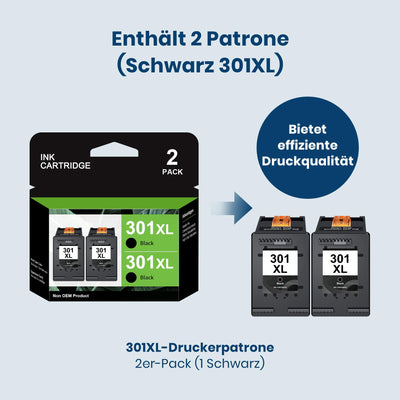 301XL Schwarz Druckerpatronen Multipack Kompatibel für HP 301 301XL Patronen für HP Envy 4500 4504 5530 5534 DeskJet 1510 2540 2544 2549 3050 2050 Officejet 2620 4630 4632 2622 4634(2 Schwarz)