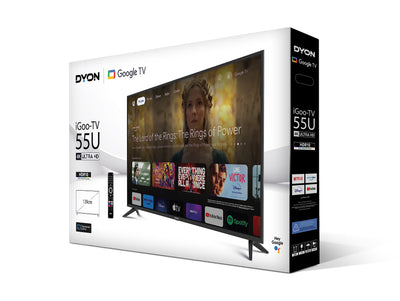 DYON iGoo-TV 55U 139cm (55 Zoll) Google TV (4K UHD, HD Triple Tuner, Prime Video, Netflix, Google Play Store für DAZN, Disney+, Apple TV+, Paramount+, waipu.tv UVM., Google Assistant) [Mod. 2023]