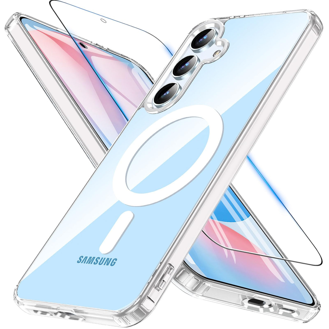 Kuaguozhe für Samsung Galaxy S24 FE Hülle für Magsafe mit Panzer Schutz Glas, Magnetisch Handyhülle für Samsung S24 FE Case Anti-Vergilbung Stoßfest Schutzhülle für Samsung Galaxy S24 FE (Transparent)