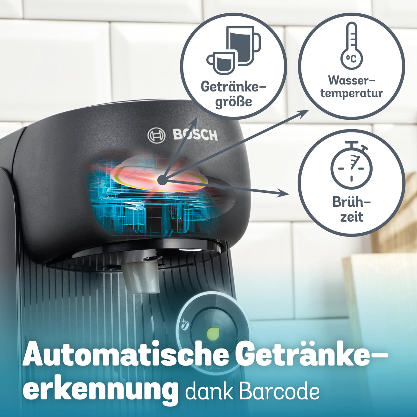 Bosch Tassimo finesse friendly Kapselmaschine TAS162E, 70 Getränke, intensiverer Kaffee auf Kopfdruck, Abschaltautomatik, nachhaltig, perfekt dosiert, 1400 W, schwarz/schwarz