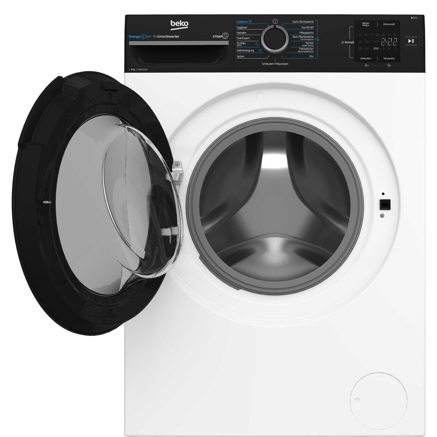 Beko BM3WFU3841R Waschvollautomat, Waschmaschine, 8 kg, EnergySpin, Schleuderwahl 1400 U/min, SteamCure Dampffunktion, allergikergeeignet, AquaWave Schontrommel, Weiß