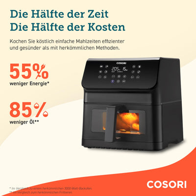 Friteuse à air chaud COSORI Airfryer, friteuse à air 12 en 1 XXL 6,2 L, friteuse à air chaud avec fenêtre de visualisation et rappel de secousse, 80 recettes, 55 % d'économie d'énergie, paniers lavables au lave-vaisselle