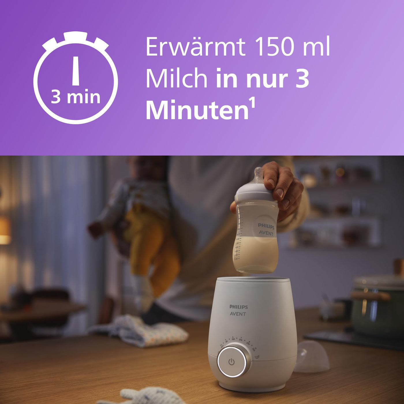 Philips Avent Schneller Premium-Fläschchenwärmer, mit intelligenter Temperaturregelung, Wasserbadtechnologie, automatischer Abschaltung, Modell SCF358/00