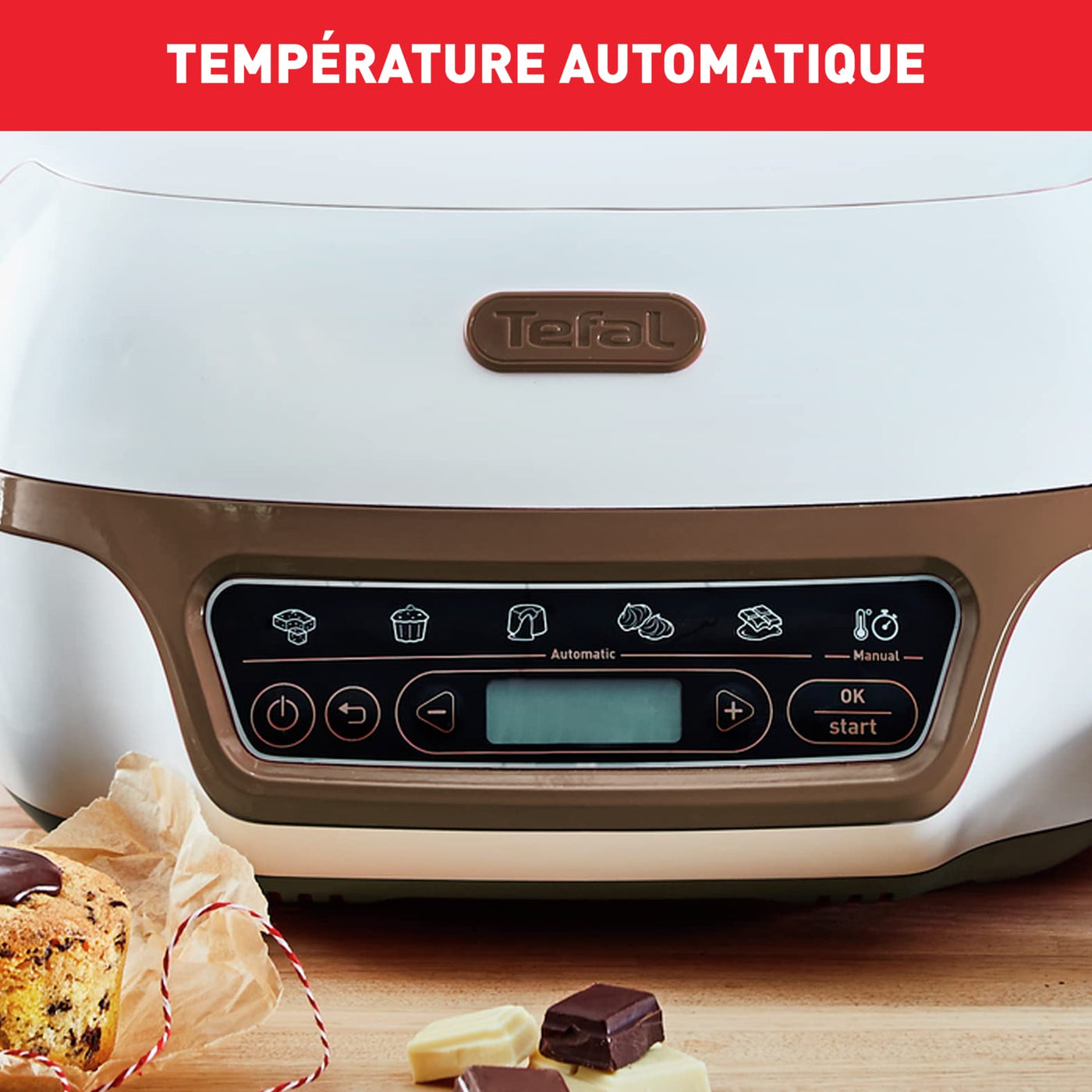 Tefal Kuchenmaschine, 5 automatische Programme zur Einstellung, 1 manueller Modus, 3 flexible Formen, 1 große Backform aus beschichtetem Stahl, kompatibel mit Crispybake, Cake Factory + KD802112