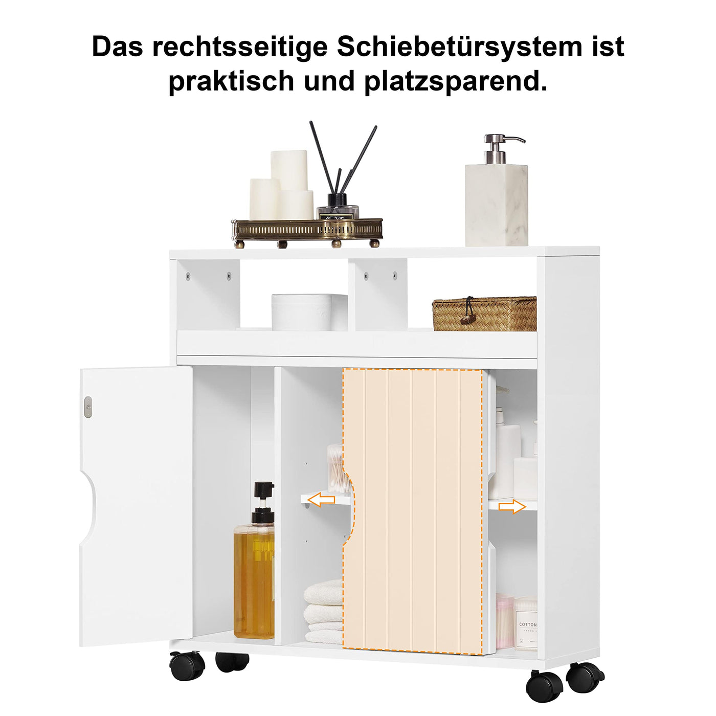 Yaheetech Badezimmerschrank Nischenschrank mit offener Ablage und Schiebetür Badrollwagen Badschrank Unterschrank für Bad Küche, 69,5 * 20 * 71,5 cm