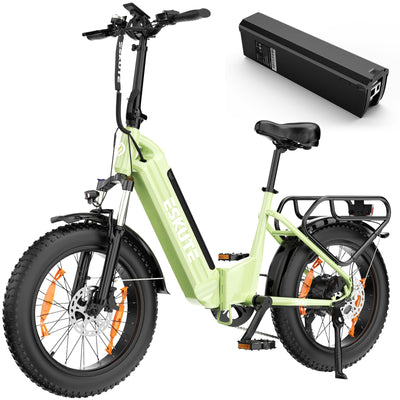 ESKUTE E Bike Star, Klapprad Elektrofahrrad mit 20 Zoll Fat Tire, 36V 25Ah Batterie, Aluminium-Leichtbau, Reichweite bis zu 120 km, 7 Gang Getriebe Ebike (Grün, 2 Batterien)