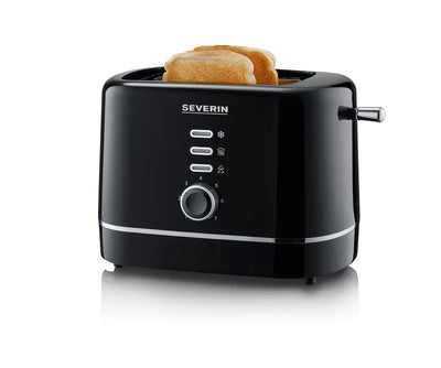 SEVERIN Automatik-Toaster, kleiner Toaster für 2 Scheiben , hochwertiger schwarzer Toaster zum Toasten, Auftauen und Erwärmen, 850 W, schwarz, AT 4321