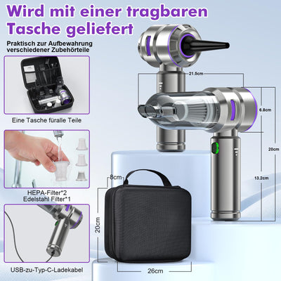 3-in-1 Handstaubsauger Akku,Auto Staubsauger Stark,18000PA Handstaubsauger Kabellos,3-Gang 200000 U/min Elektrische Staubgebläse Druckluftspray für Auto,Küche,PC,Sofa,Büro,Haus& Tierhaar Reinigung