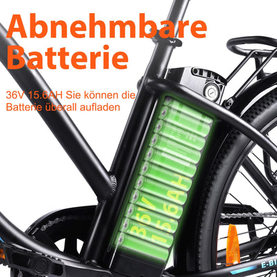 Bodywel A26 26 Zoll E-Bike Elektrofahhrad Damen Herren I APP Funktion I 250W Ananda Motor + Batterie abnehmbar 36V 15,6Ah + Max 100KM City E Bike (26 Zoll)