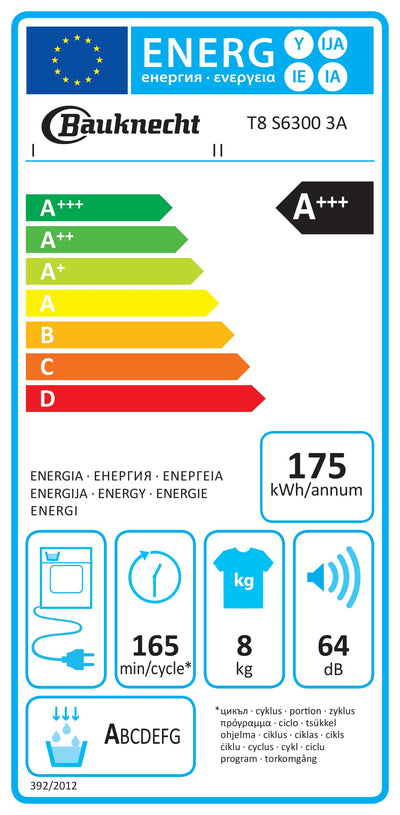 Bauknecht T8 S6300 3A Wärmepumpentrockner/ 8 kg/EEK A+++/ ActiveCare-Technologie/EasyCleaning-Filter - leichte und schnelle Reinigung/Wolle-Programm/Anti-Allergie-Programm