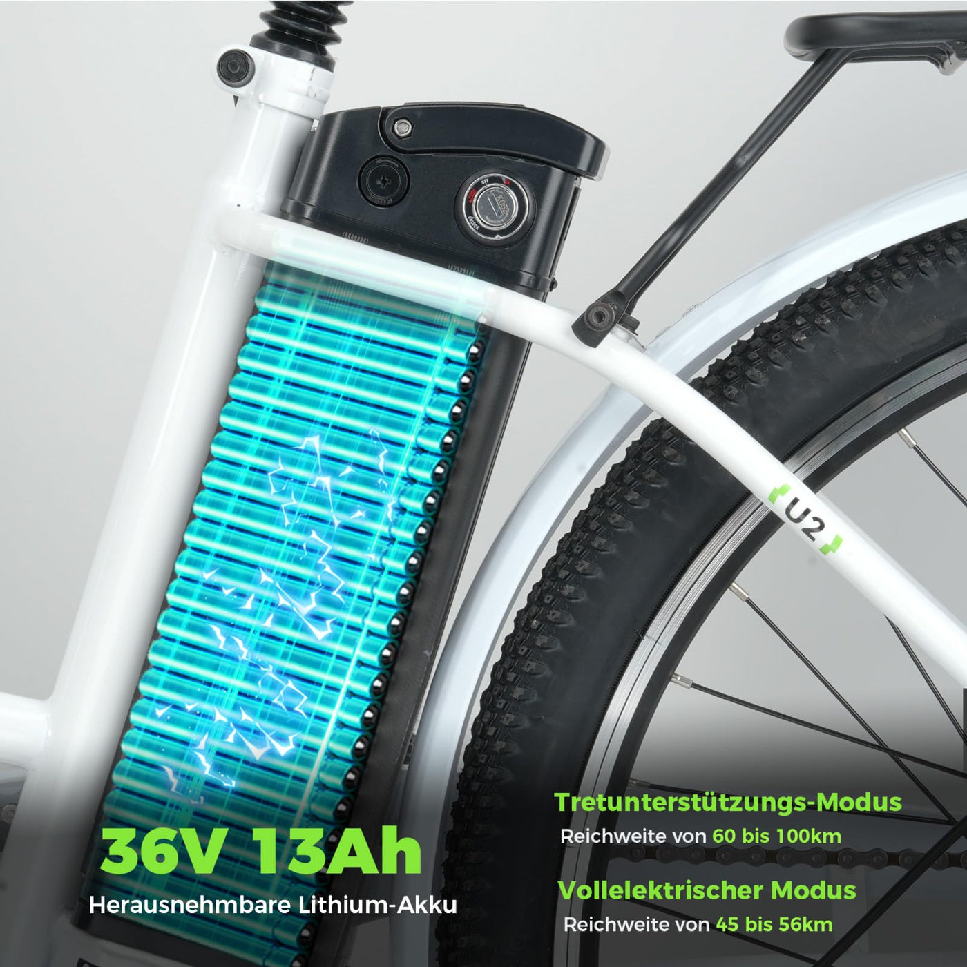 Elektrofahrrad mit Abnehmbarer 36V 13Ah Akku Bis zu 90KM,26 Zoll E Bike mit 7 Gang Getriebe für Herren Damen Pendler Reisen Übung,60N.m 250W Motor City Pedelec mit Aussetzungen und LCD-Display