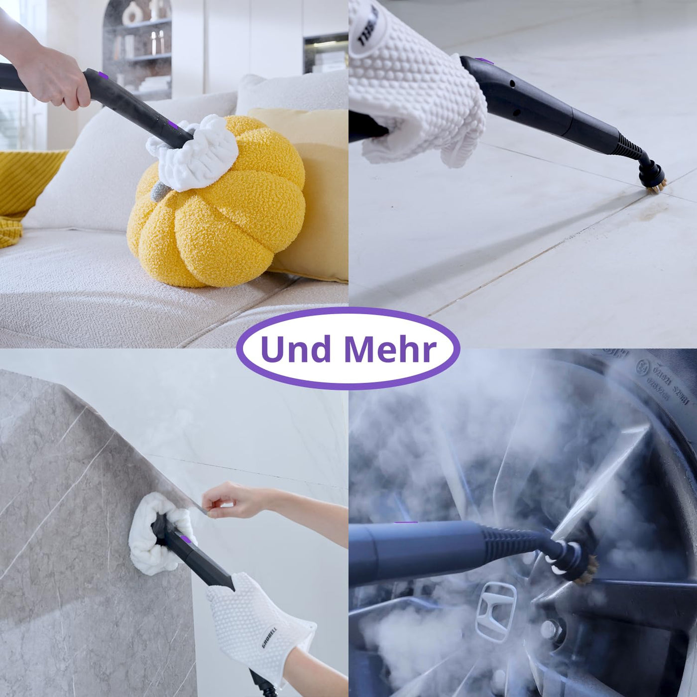 GROBELL Steam Cleaner Dampfreiniger: Schnellaufheizend in 50 Sek., jederzeit nachfüllbar, tragbarer Handdampfreiniger & Steamer Mop für Zuhause, Auto, Bett, Bad, Fliesenfugen, Bodenreinigung, Grey