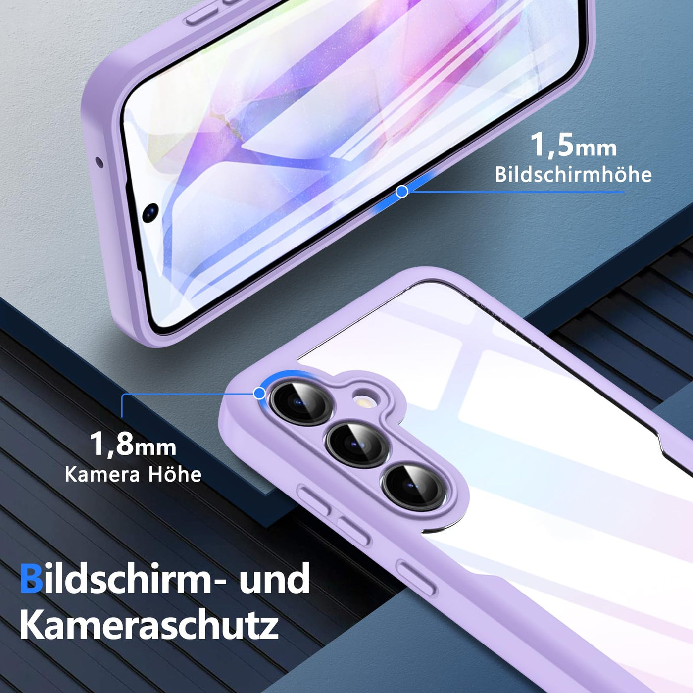 OWKEY für Samsung Galaxy A55 Hülle, Stoßfest Silikon Samsung A55 5G Handyhülle, 360° Rundumschutz Schutzhülle mit Integriertem Displayschutz, Bumper Case für Samsung Galaxy A55 (Lila)