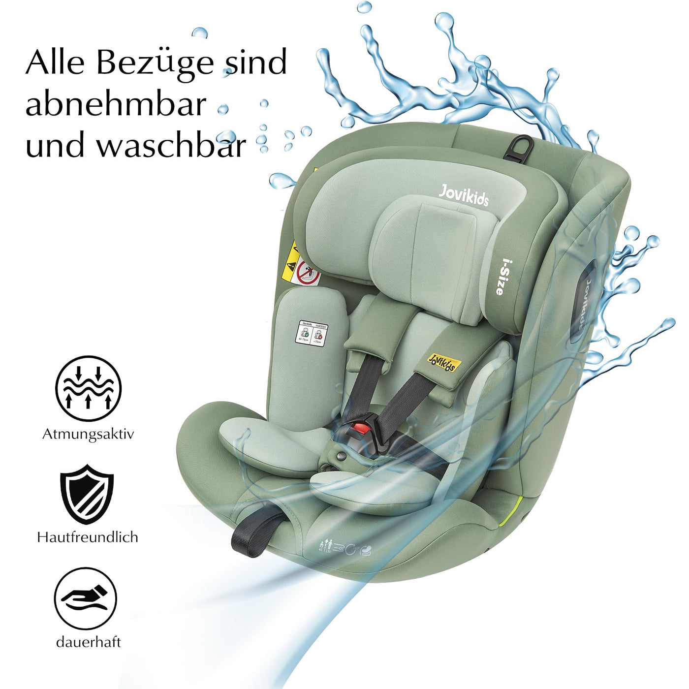 Jovikids 360° Drehbar Kindersitz mit ISOFIX und Ruheposition, i-Size(ECE R129) 40-150cm(0-36kg) Reboarder Baby Autositz, ab Geburt -12 Jahre (grün)