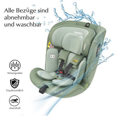 Jovikids 360° Drehbar Kindersitz mit ISOFIX und Ruheposition, i-Size(ECE R129) 40-150cm(0-36kg) Reboarder Baby Autositz, ab Geburt -12 Jahre (grün)