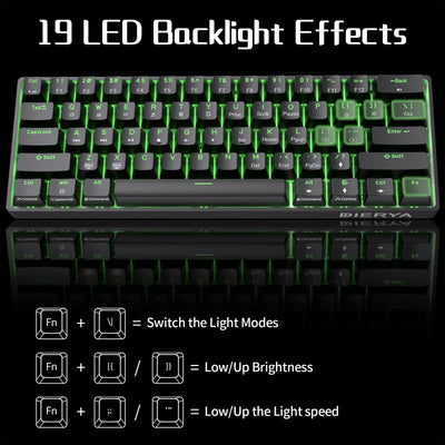 Dierya DK61se Gaming Tastatur,60% Prozent Mechanische Tastatur mit Brown Tactile Switch,Ultra-Compact Mini 61 Tasten Anti-Ghosting,Typ-C-Datenkabel,US Layout für PC Windows Gamer Typist,Schwarz