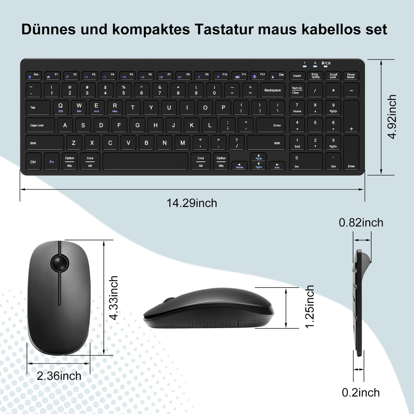 Echaar Tastatur Maus kabellos Set Kompakte Tastatur mit ziffernblock Leise Funktastatur und Maus Tastatur kabellos dünne Tasten 2,4 GHz via USB Empfänger Für PC/Laptop/Windows/iOS/Mac/Android