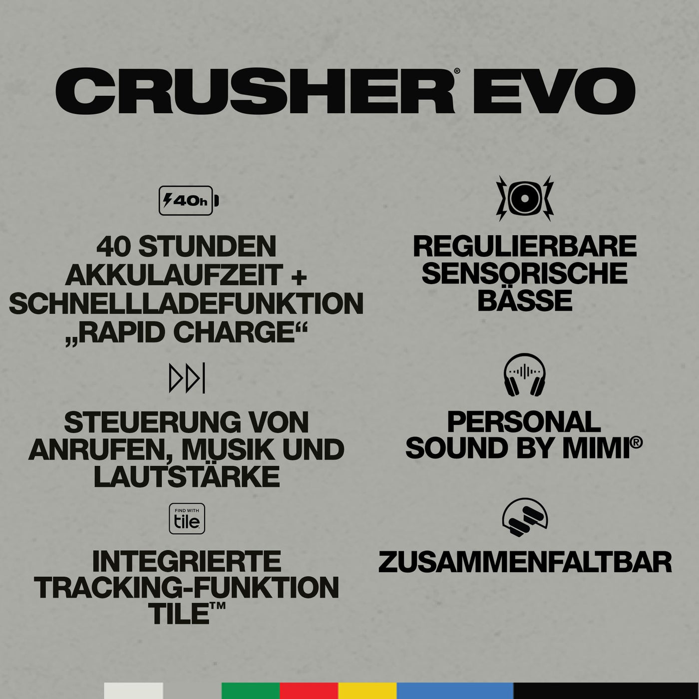 Skullcandy Crusher Evo Over-Ear Wireless-Kopfhörer mit Sensory Bass, 40 Std. Akkulaufzeit, Mikro, kompatibel mit iPhone, Android und Bluetooth-Geräten - Schwarz