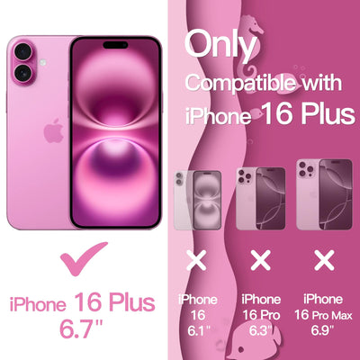 JETech Wellig Hülle für iPhone 16 Plus 6,7 Zoll, Niedliche Wellenrahmen Lockige Form Stoßfest Handy Schutzhülle für Frauen und Mädchen, Klare Harte PC Rücken (Hellrosa)