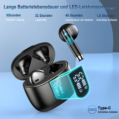 Bluetooth 5.3 Kopfhörer, In Ear Kopfhörer Kabellos mit 4 Mic, 48H Tiefer Bass Spielzeit Wireless Earbud, LED-Anzeige, Bluetooth Ohrhörer mit ENC Noise Cancelling, IP7 Wasserdicht Kopfhörer Sport USB-C