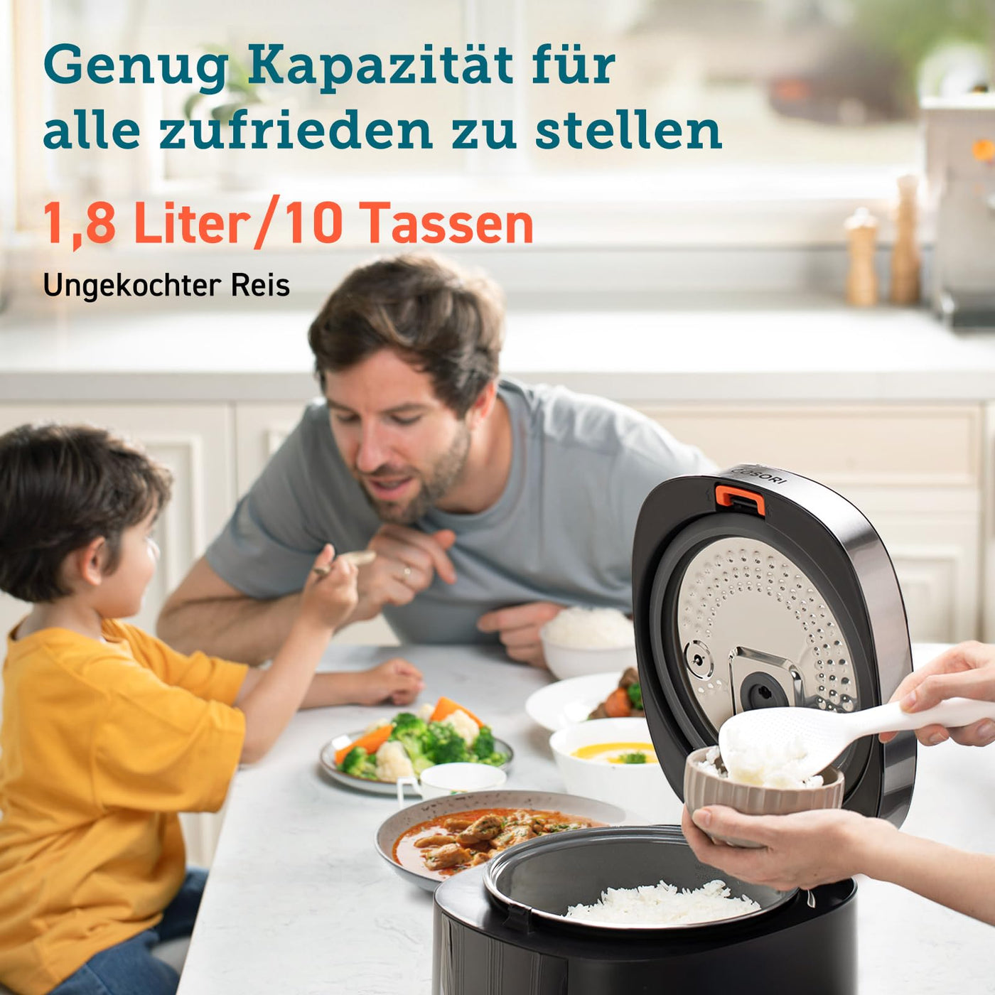 COSORI Reiskocher, Multikocher mit 17 Programme, Rice Cooker 5 L, Fuzzy-Logik, Dampfgarer mit Edestahleinsatz, Rezeptbuch, Slow Cooker, Premium Innentopf, Warmhaltefunktion, Timer, Schwarz