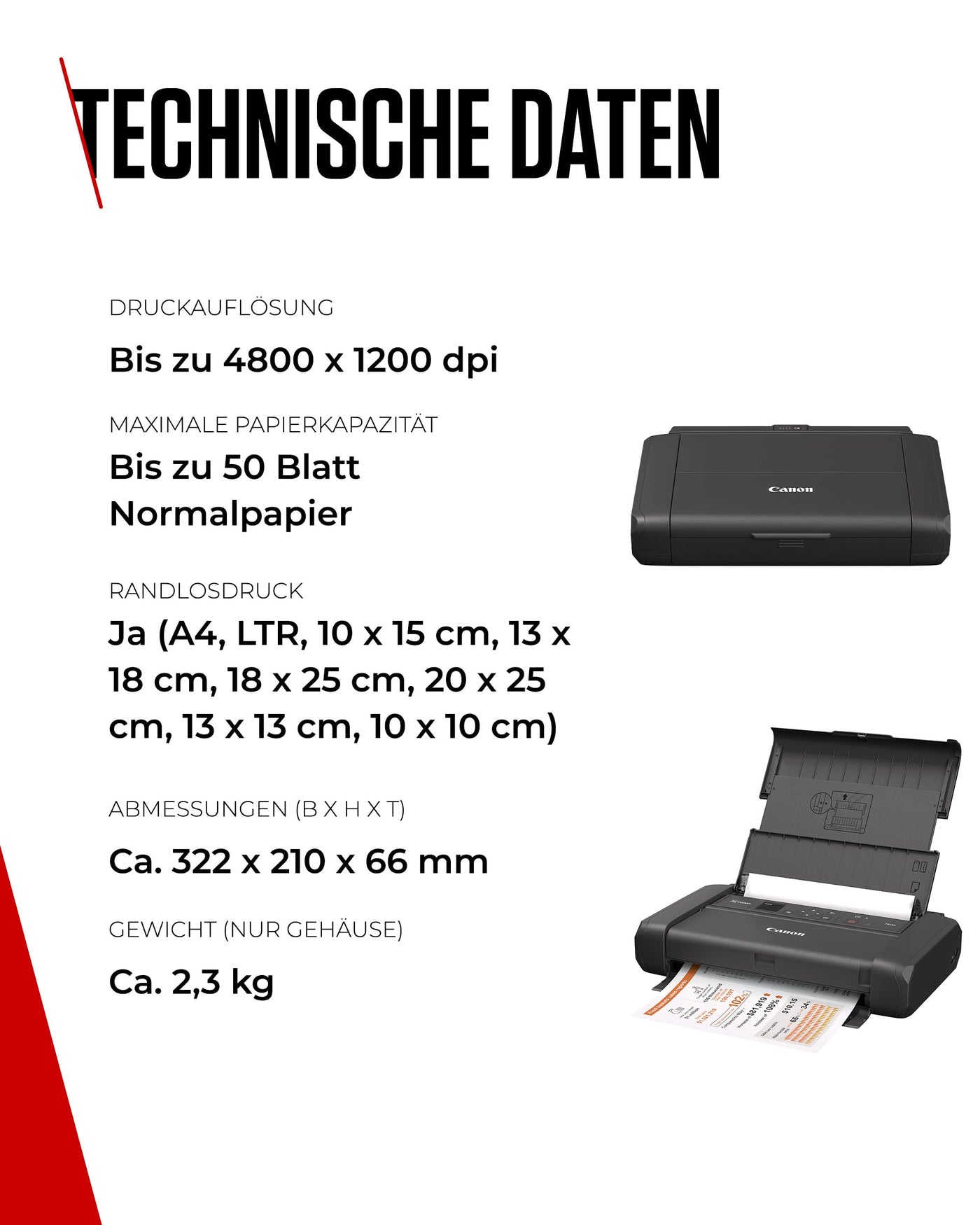 Canon PIXMA TR150 mobiler Drucker (WLAN, Cloud, AirPrint, 4.800 dpi x 1.200 dpi, Highspeed USB Typ C, OLED-Display, Tintenstrahldrucker), schwarz