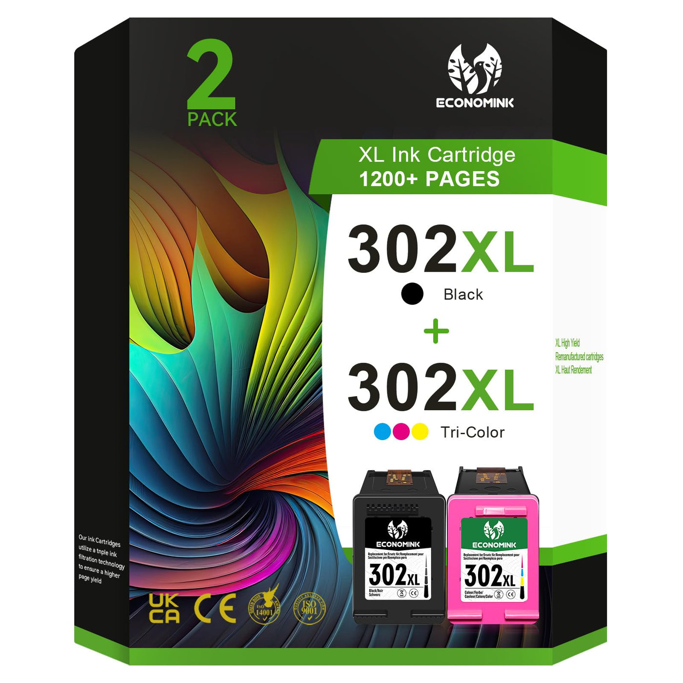 302 XL Druckerpatronen Multipack, 302 Patrone Farbe & schwarz Kompatibel für HP 302 Druckerpatronen, für OfficeJet 3831 4650 5230 3833 3830, DeskJet 3630 3636 3639 1110, Envy 4524 4527 4525