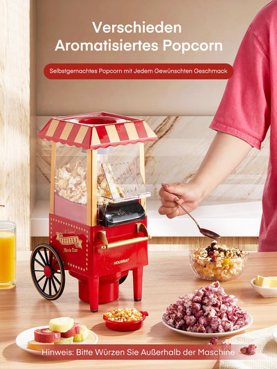 HOUSNAT Popcornmaschine Heissluft - Retro Klein Popcorn Maker -Fettfreies Ölfreies & Gesunder Maïs Snack - 1200W Popcorn Maschine für Zuhause - Filmabend & Weihnachten - Rot