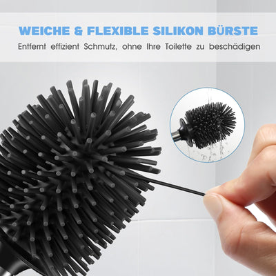 HAMITOR Kloburste Silikon WC Bursten Edelstahl: Tiefenreinigung Toilettenburste mit Halter und Randreiniger-Flexible Kloburstenhalter Set fur Badezimmer Stehen Toilet Brush