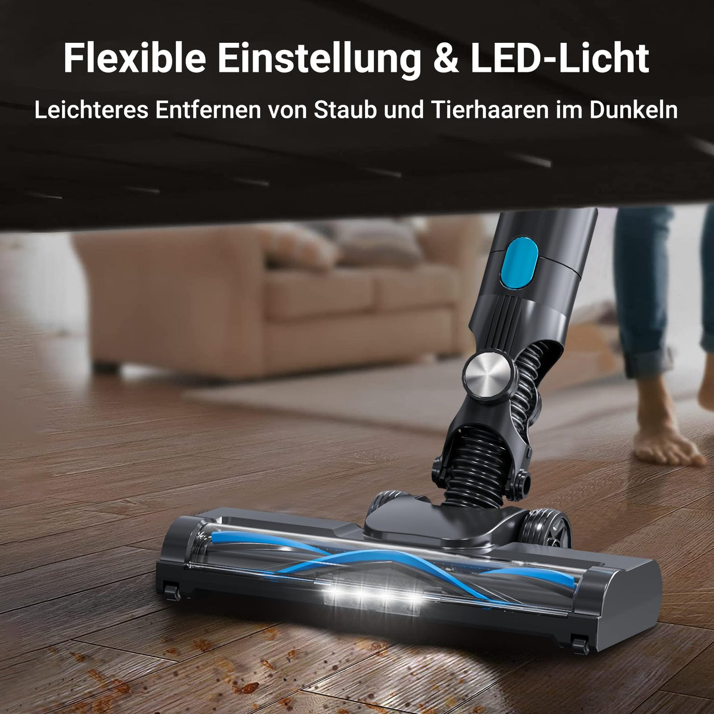 Akku Staubsauger, 45000Pa/550w/65Mins Staubsauger Kabellos mit LED-Touchscreen, 1.5L Staubabscheider, Kabelloser Staubsauger für Tierhaare, Holzböden, Fliesen, Teppiche und Autoinnenräume