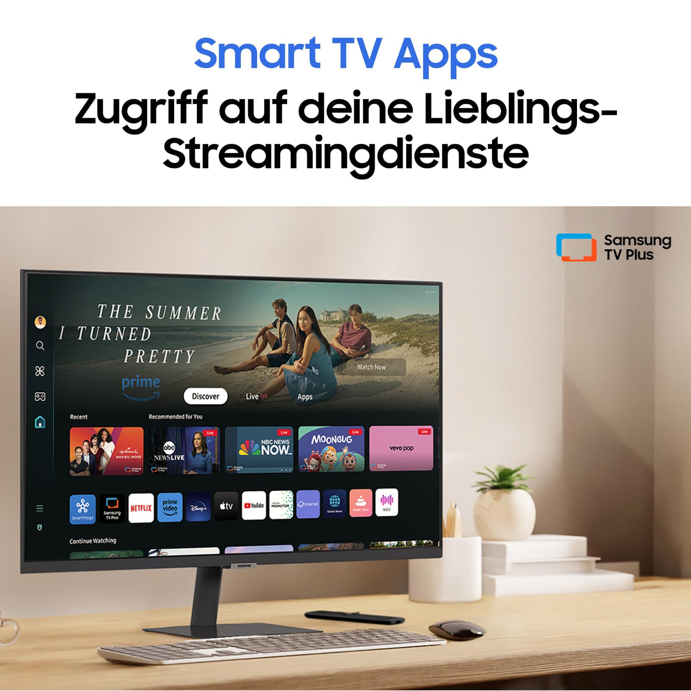 Samsung M70D Smart Monitor, 32 Zoll, 4K AI Upscaling, UHD, 60 Hz, Streaming-Monitor mit Entertainment und Gaming Hub, Bildschirm mit Lautsprechern, Smart TV Apps mit Fernbedienung, LS32DM700UUXEN