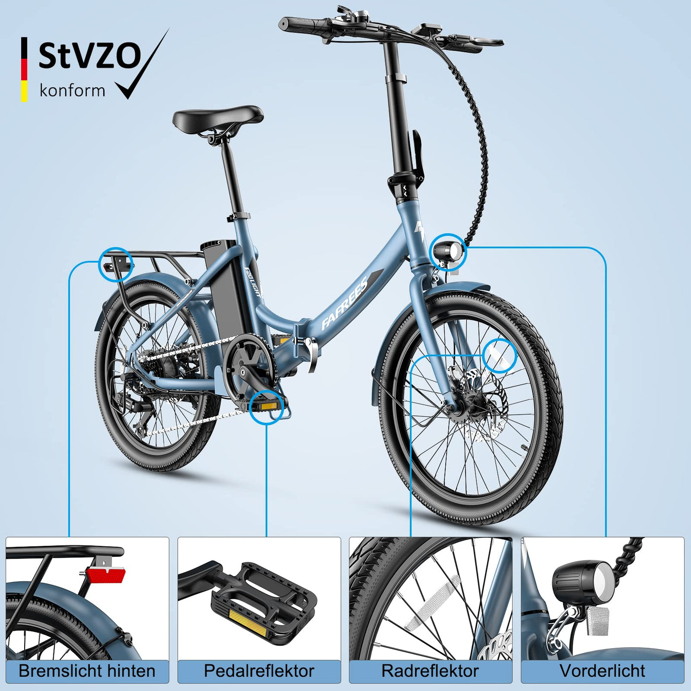 Fafrees F20 Light, ebike klappbar 20 Zoll, City e-Bike Herren Damen 36V 16.75Ah, Elektrofahrrad 250W 25km/h, e Bike klapprad Reichweite bis zu 65-130 km, E-Fahrrad (Schwarz)