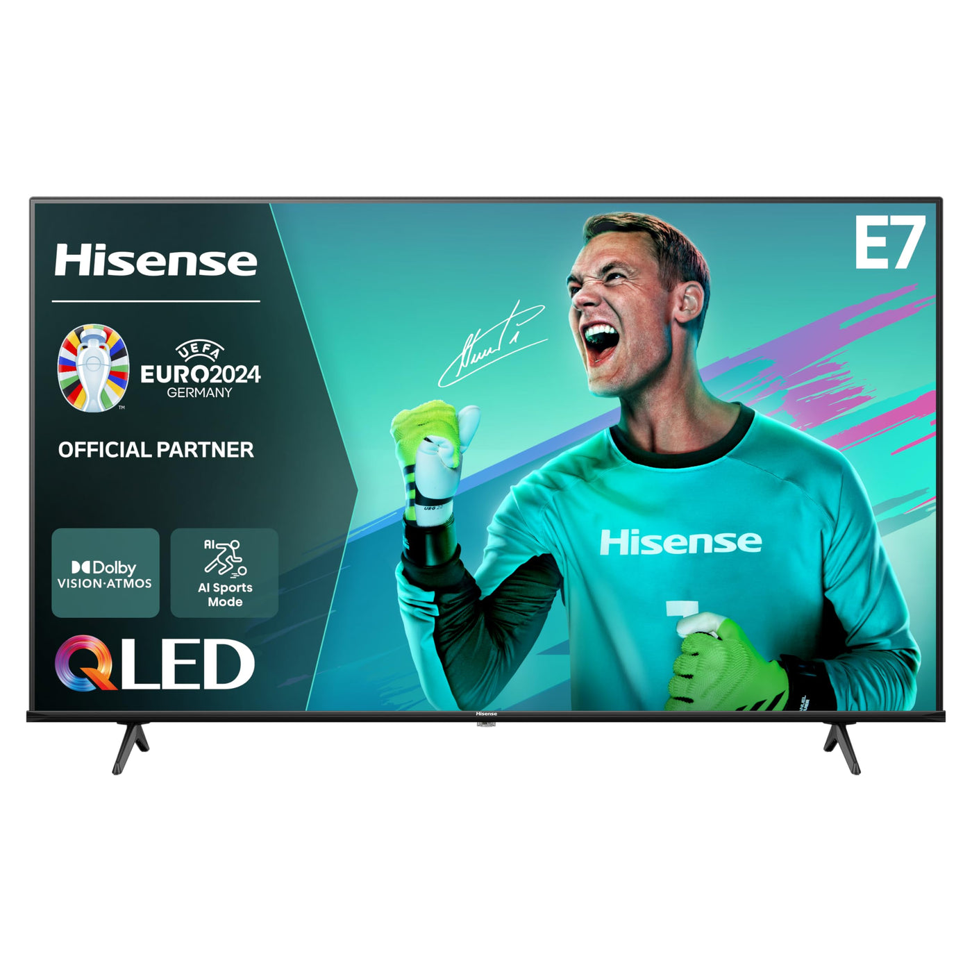 Hisense 58E7NQ 146 cm (58 Zoll) Fernseher, 4K UHD, QLED, HDR10, HDR10+ decoding, HLG, Dolby Vision Atmos, 60Hz Panel, Smooth Motion, Bluetooth, Alexa Built-in, VIDAA Voice, Schwarz [2024]