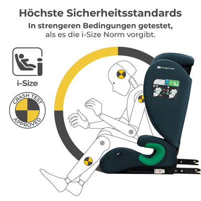 Kinderkraft JUNIOR FIX2 I-SIZE Kindersitz 15-36kg, Kinderautositz mit Isofix, Gruppe 2/3, 100-150 cm, Einstellbare Rückenlehne und Kopfstütze, spezielle Sicherheitssysteme, Leicht zu tragen, Blau