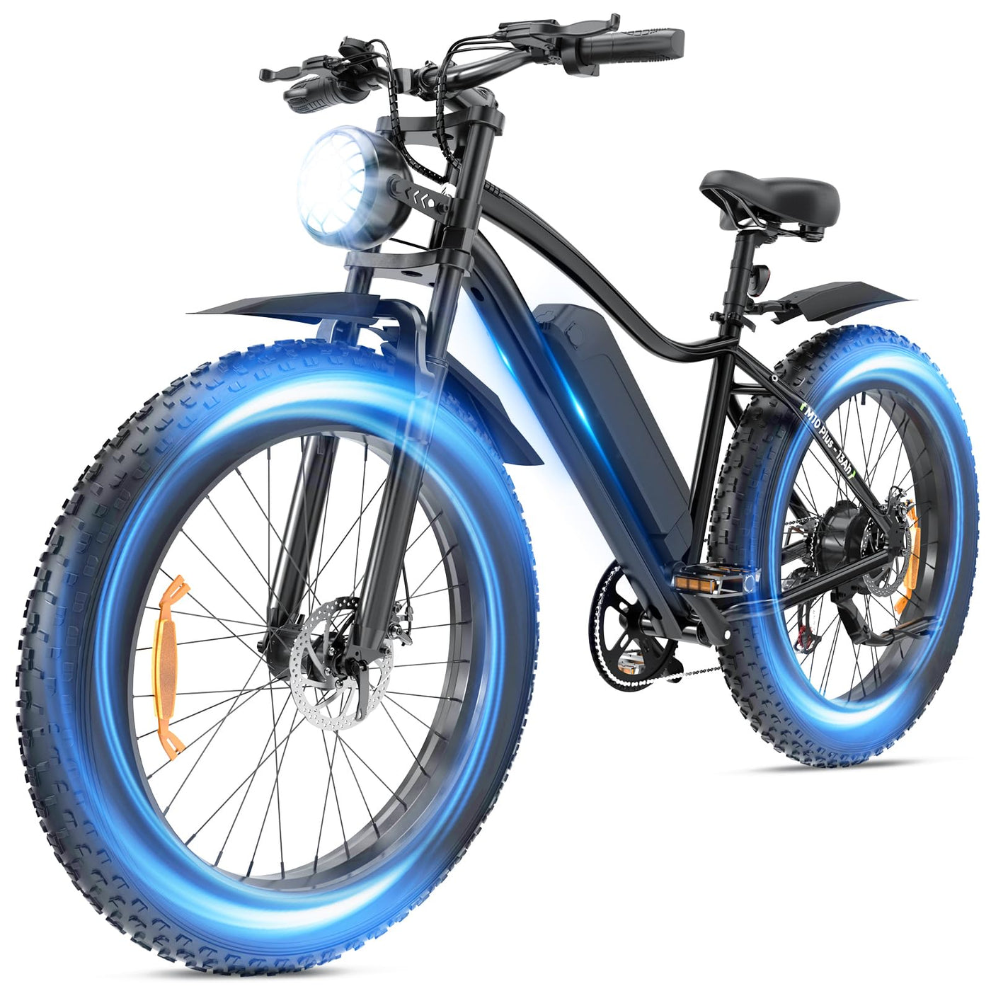 Elektrofahrrad mit 26 x 4.0 Fat Tire für Erwachsene 25km/h 250W Motor,48V 13Ah herausnehmbare Batterie Mountain Ebike Max 100 KM Reichweite,7 Gang Schaltung, Dual Crown Gabel M10 Plus Elektrofahrräder