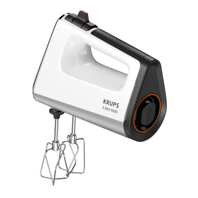 Krups GN9121 3 Mix 9000 Handmixer | 750 Watt | Geschwindigkeitsregler | Turbomodus | Auswurffunktion | ergonomischer Griff | inkl. Schneebesen, Knethaken, Pürierstab-Aufsatz, Messbecher | Weiß/Silber