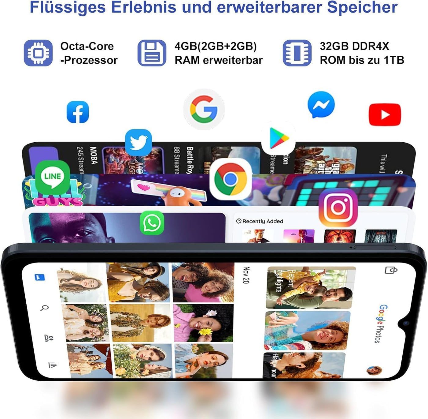 Blackview Wave 6C Handy Ohne Vertrag Günstig, 4GB+32GB/1TB erweiterbar Android 13 Octa Core 6,52" HD+ Smartphone, 8MP+5MP Panorama Kamera 5100mAh, 4G Dual SIM, Simlockfreie